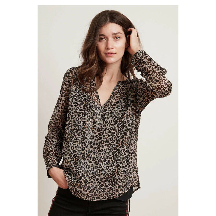 Velvet by Graham & Spencer Anthropologie Peyton Leopard Blouse Top S