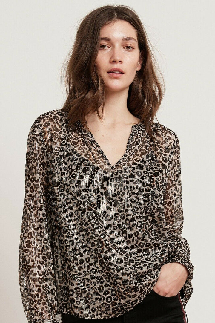 Velvet by Graham & Spencer Anthropologie Peyton Leopard Blouse Top S