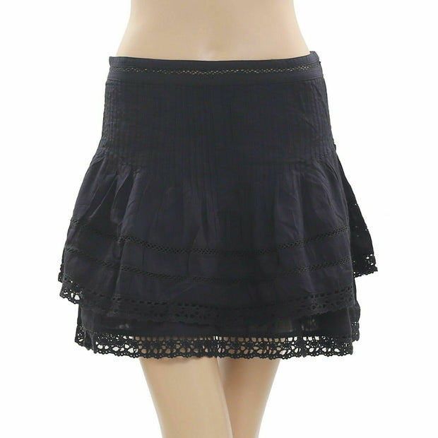 Free People Summer's Night Black Pintuck Lace Mini Skirt