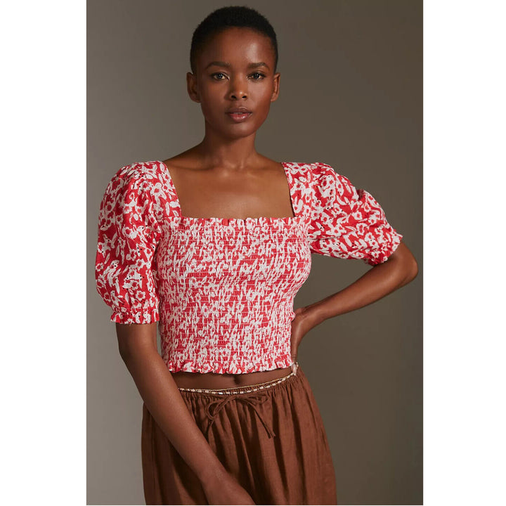 Anthropologie Smocked Eyelet Blouse Cropped Top