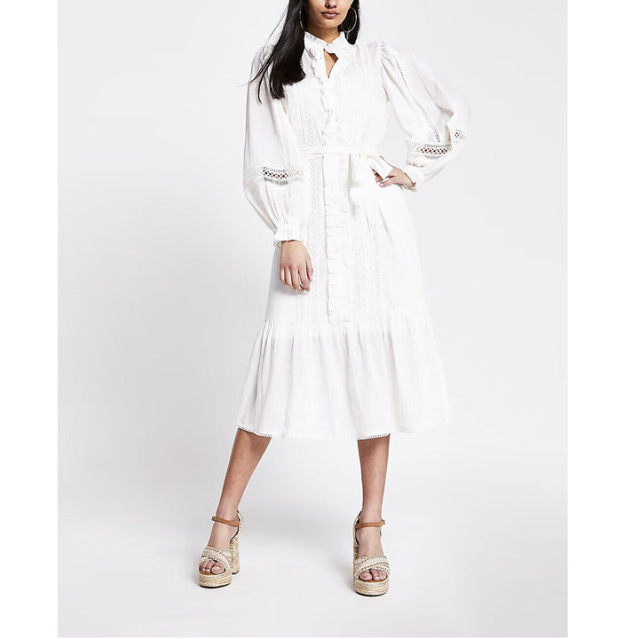 River Island Cream Embroidered Long Sleeves Midi Dress