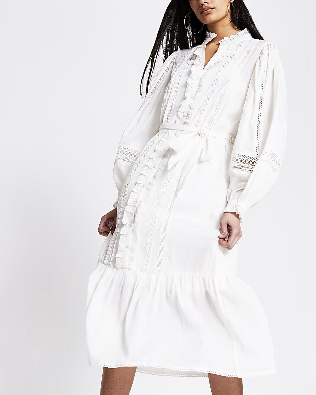 River Island Cream Embroidered Long Sleeves Midi Dress