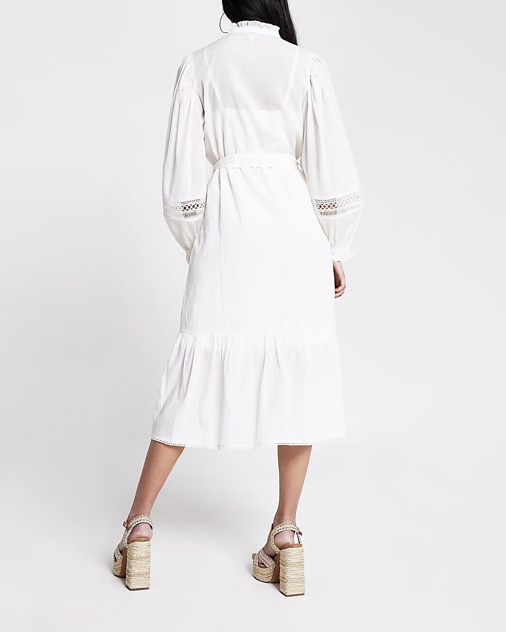 River Island Cream Embroidered Long Sleeves Midi Dress – White
