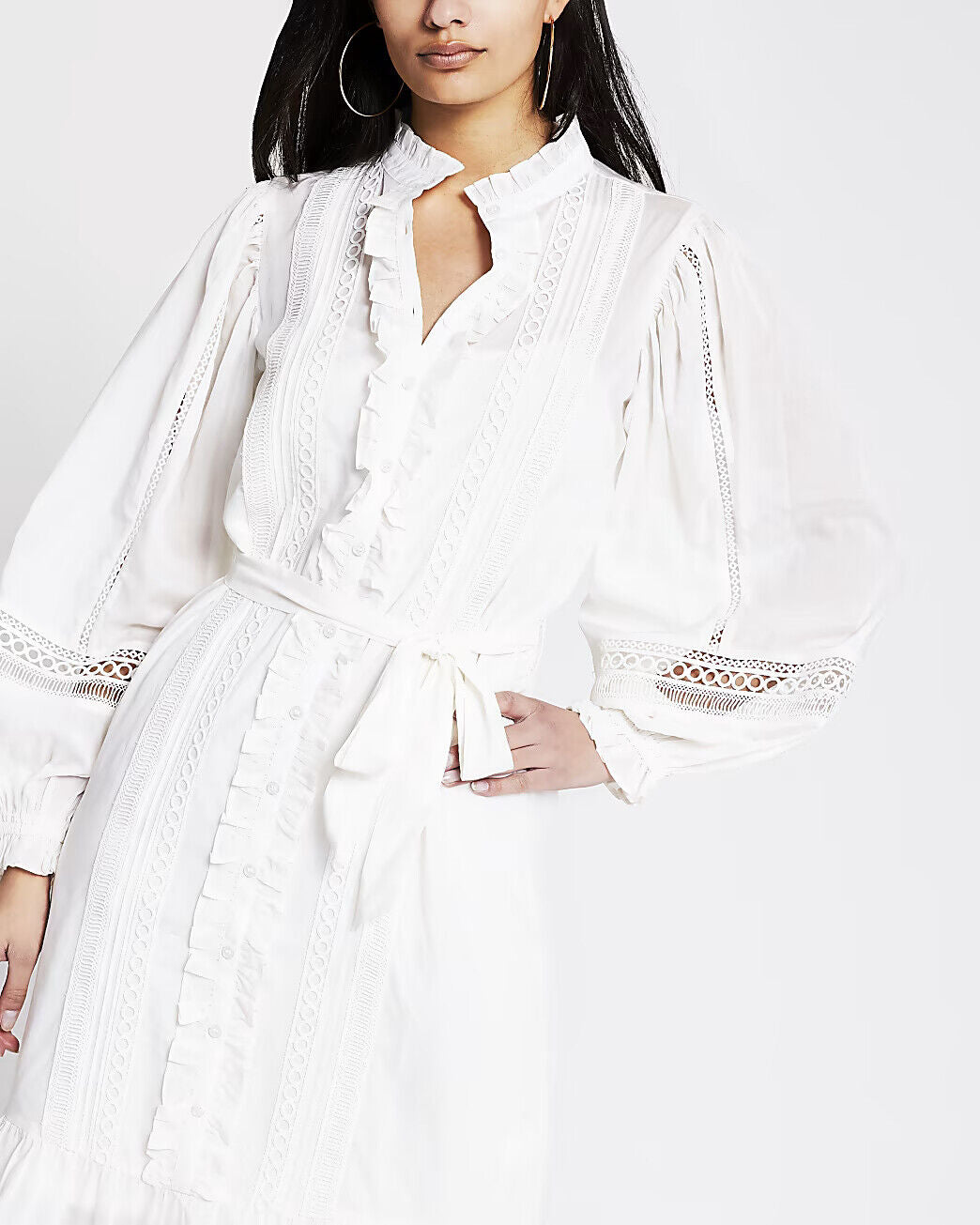 River Island Cream Embroidered Long Sleeves Midi Dress