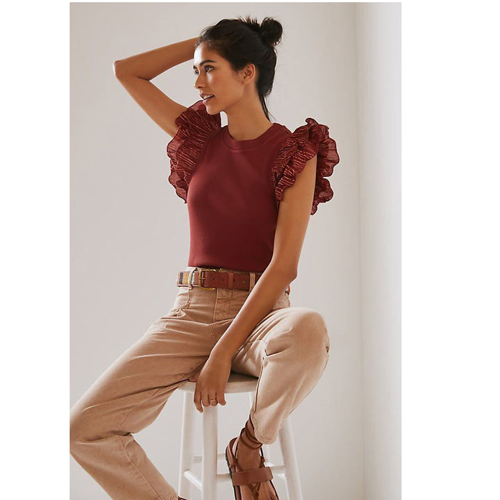 Anthropologie Lurex Ruffle Sleeve Tank Blouse Top