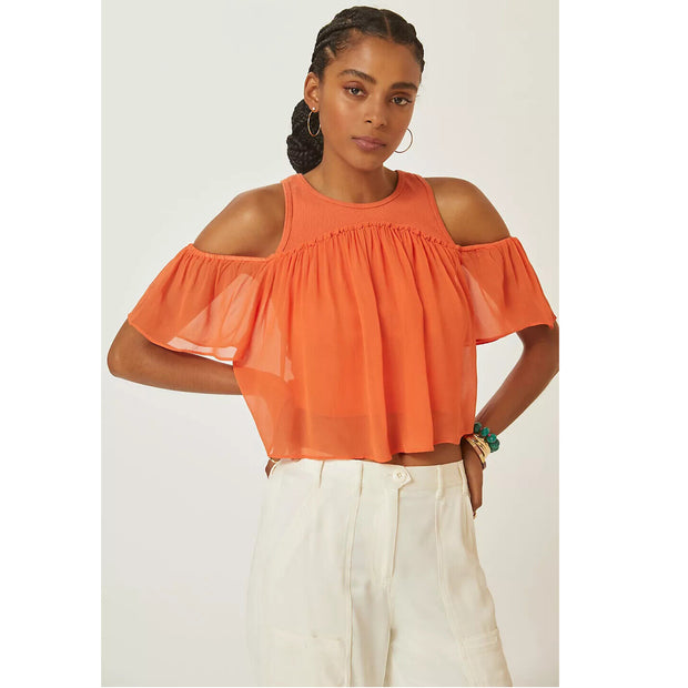 Anthropologie Off-The-Shoulder Flounced Cropped Top XS