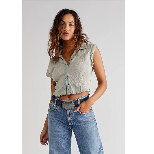 Free People We The Free Fifi Polo Shirt Cropped Top