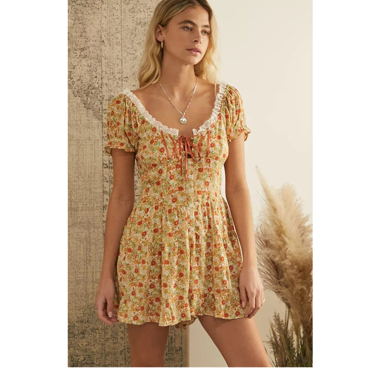 Urban Outfitters UO Floral Lilly Tie-Front Playsuit Romper Dress