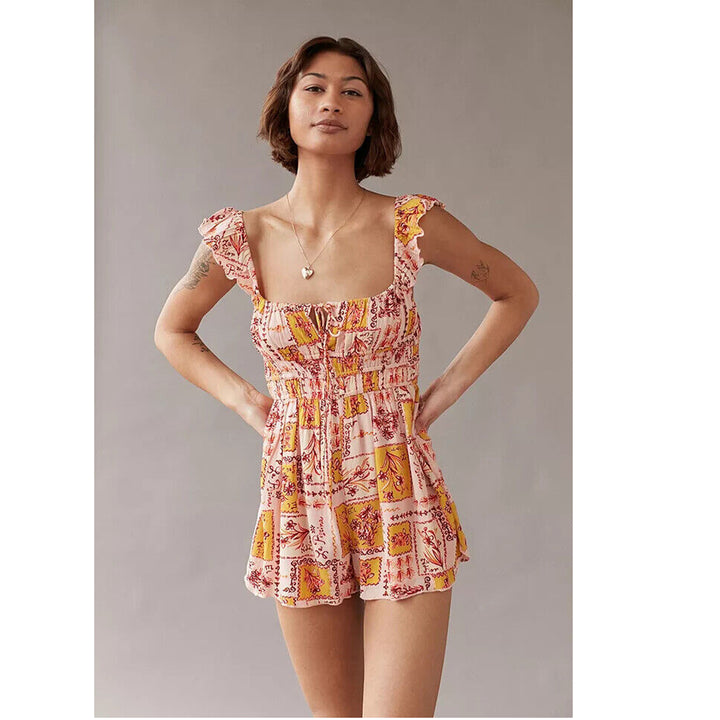 Urban Outfitters UO Rockaway Smocked Romper Dress