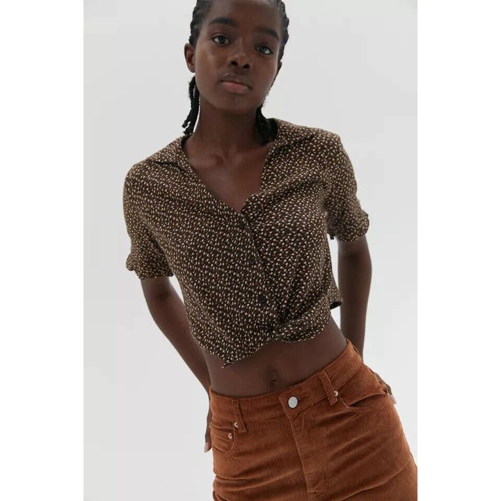 Urban Outfitters Miranda Knotted Button-Down Shirt Cropped top M
