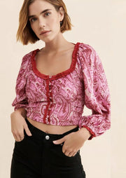 Free People Dare Me Velvet Blouse Top S