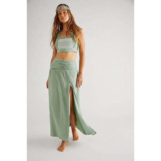 Free People County Line Lace Crop Top & Maxi Skirt Set L