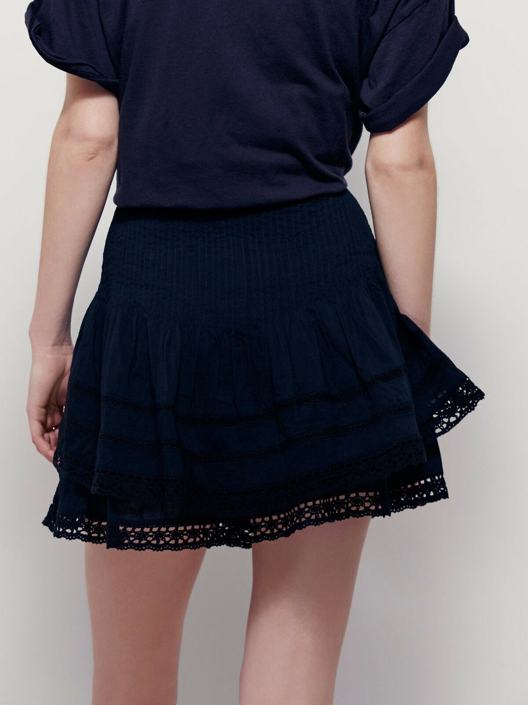 Free People Summer's Night Black Pintuck Lace Mini Skirt