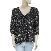 Denim & Supply Ralph Lauren Printed Buttondown Blouse Black Top L