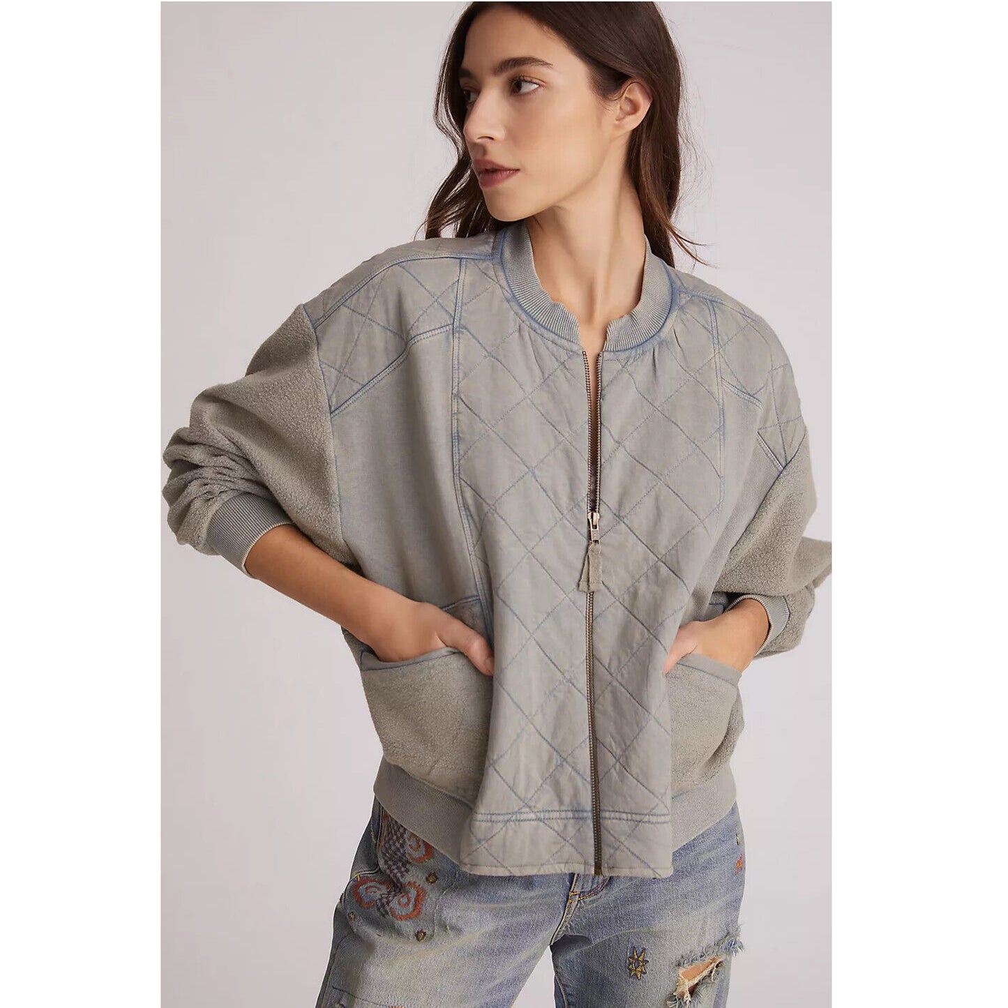 Pilcro And The Letterpress Anthropologie Quilted Bomber Jacket Top