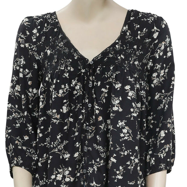 Denim & Supply Ralph Lauren Printed Buttondown Blouse Black Top L