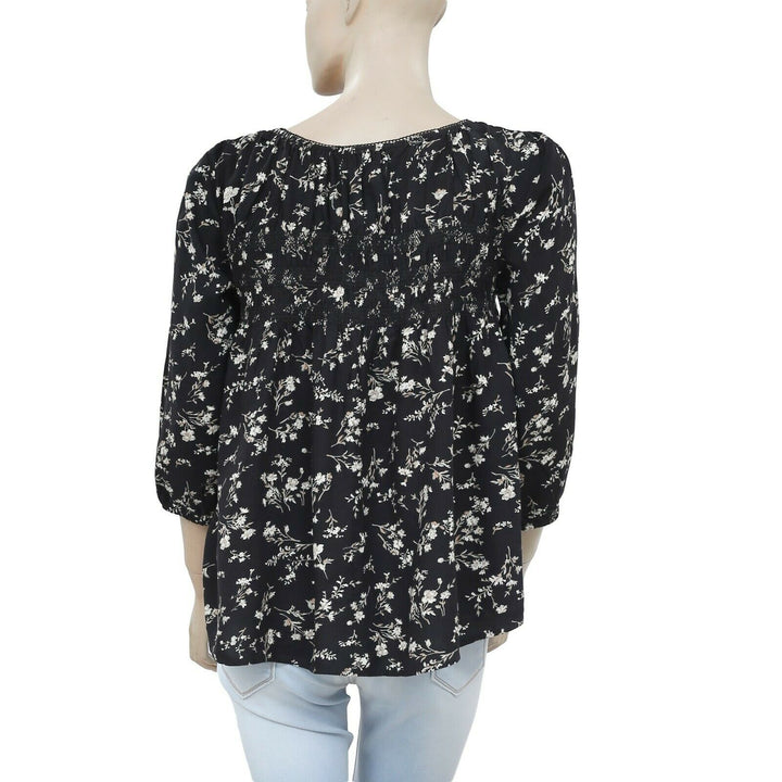 Denim & Supply Ralph Lauren Printed Buttondown Blouse Black Top L