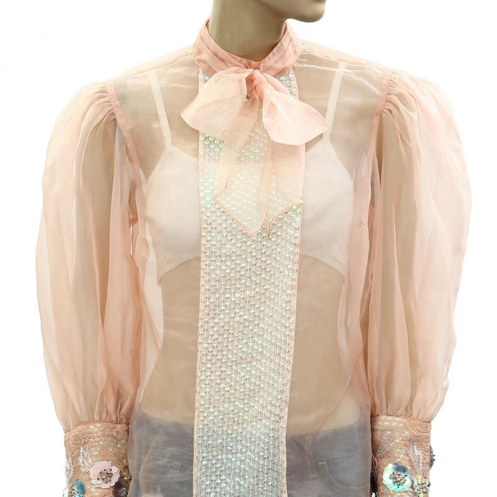 Uterque zara Sequin Embellished Sheer Blouse Top