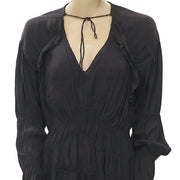 IRO Iryna Ruffled Voile Black Smocked Tunic Shirt Top