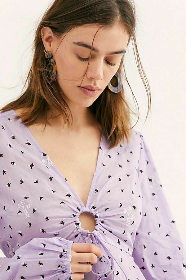 Free People La Rose Embroidered Blouse Top