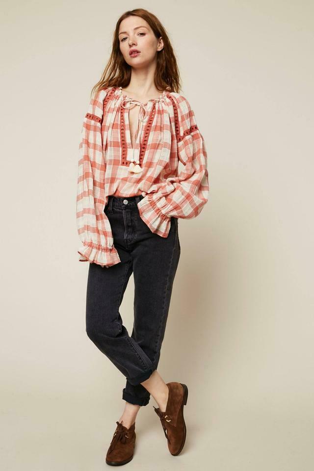 Free People Honey Grove Plaid Blouse Top