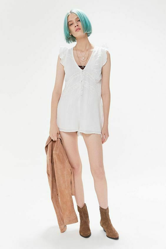 Urban Outfitters Anya Eyelet Button Front Romper Dress