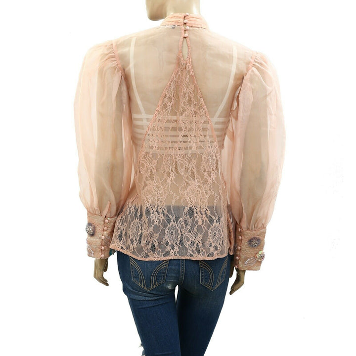 Uterque zara Sequin Embellished Sheer Blouse Top