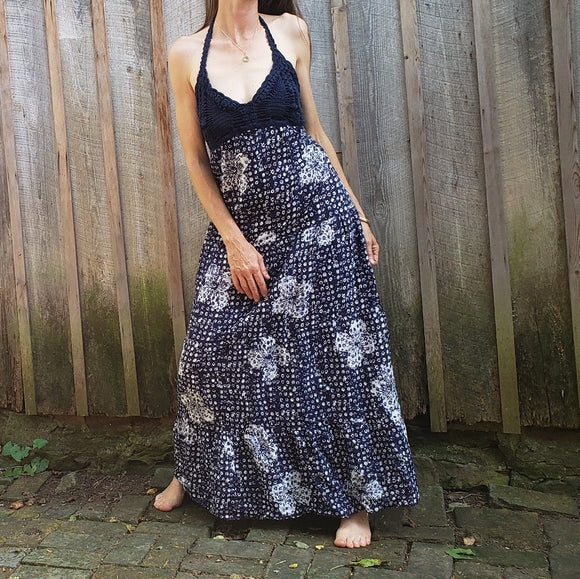 Lucky Brand John Robshaw Crochet Printed Maxi Dress