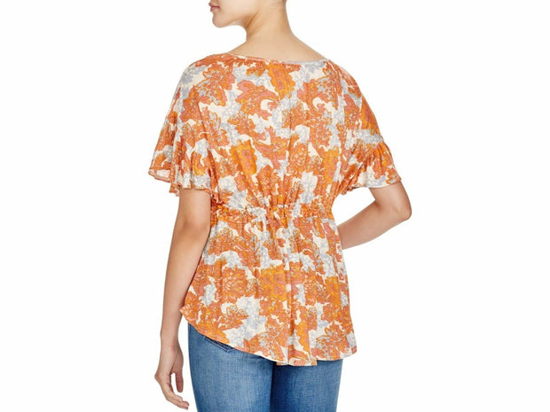 Free People Riverbend Printed Kimono Split Neck Blouse Top