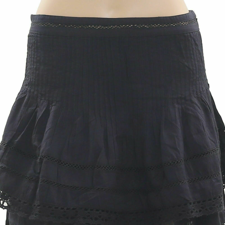 Free People Summer's Night Black Pintuck Lace Mini Skirt