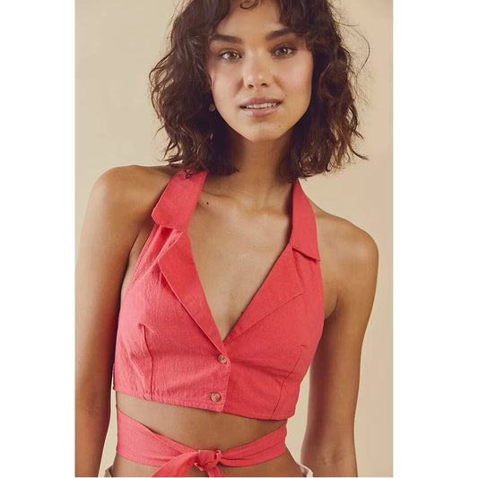 Free People Indra Halter Cropped Tank Top