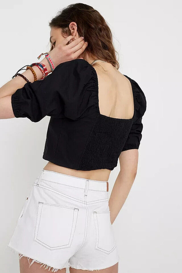 Urban Outfitters UO Laura Poplin Blouse Crop Top XS