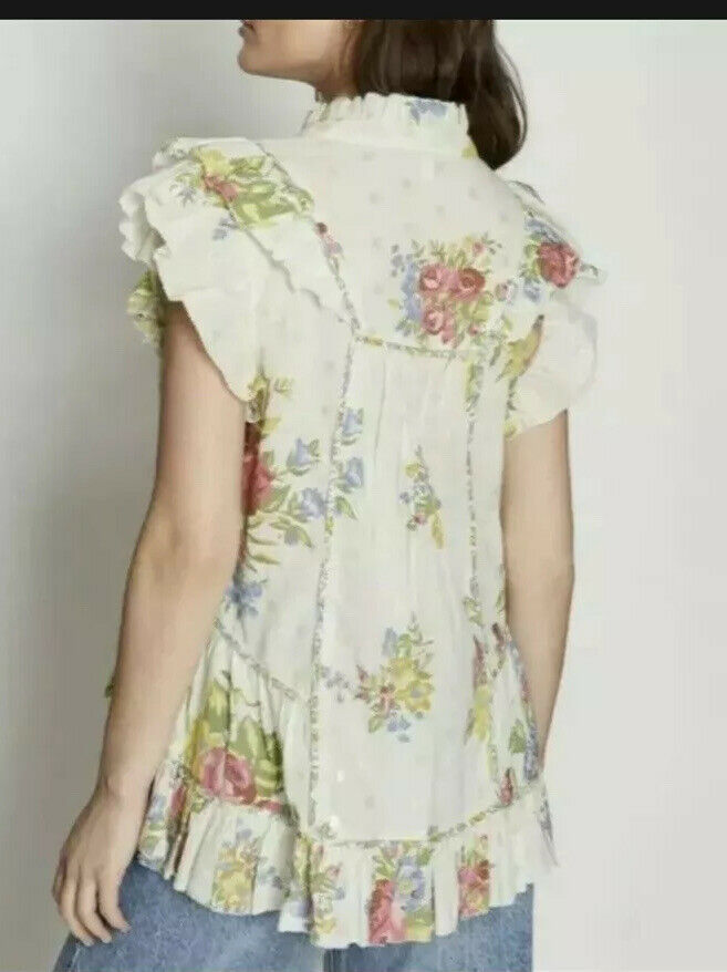 Love The Label Anthropologie Helena Ruffle Floral Print Blouse Top