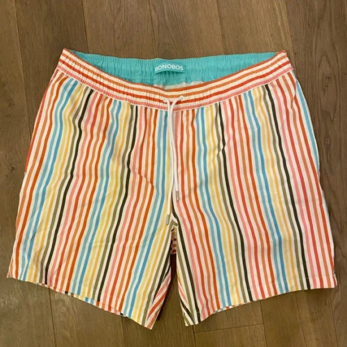 Bonobos Riviera Recycled Rainbow Stripe Print Swim Trunks Shorts