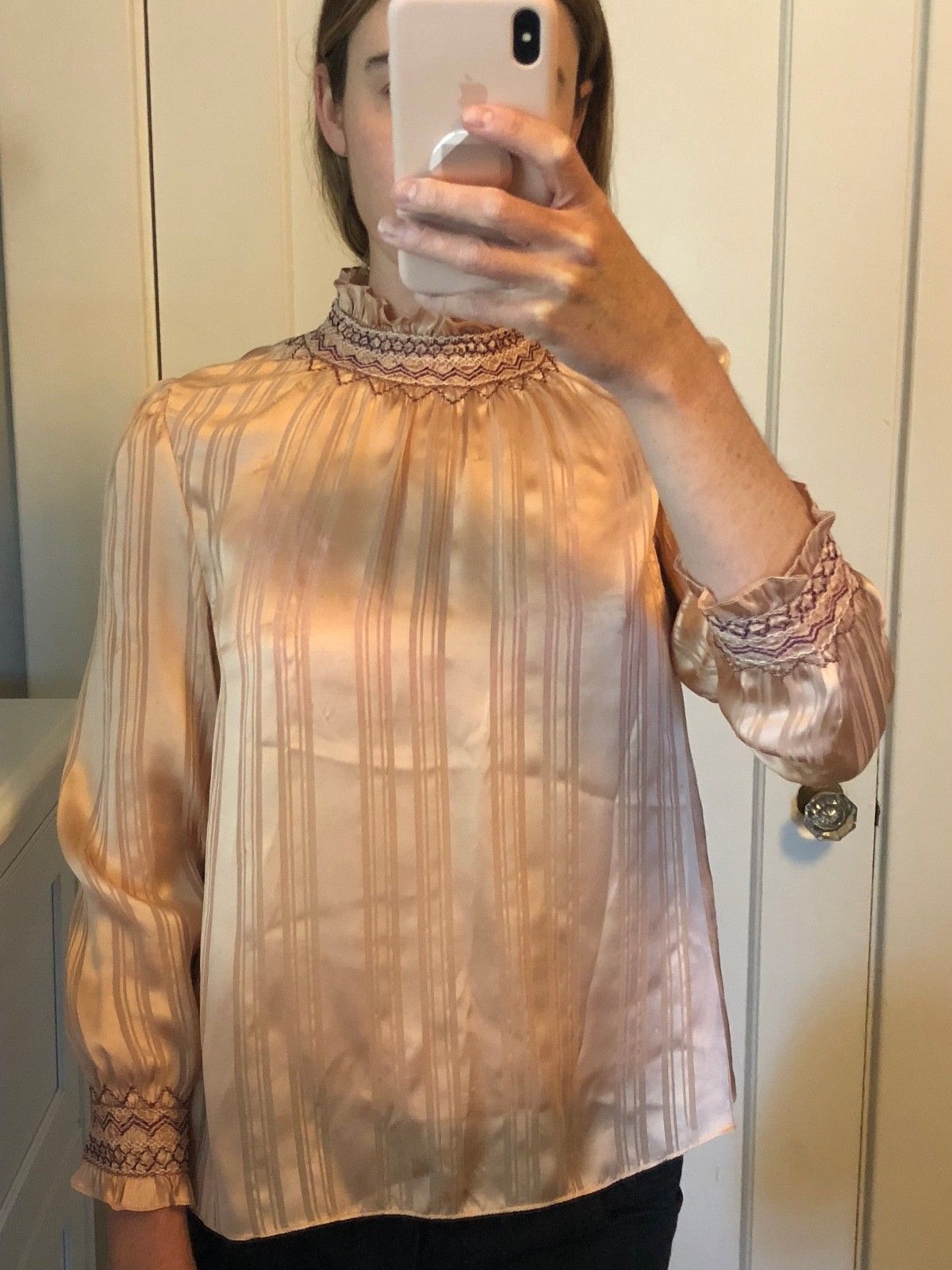 Ulla Johnson Geri Embroidered Silk Blouse Top