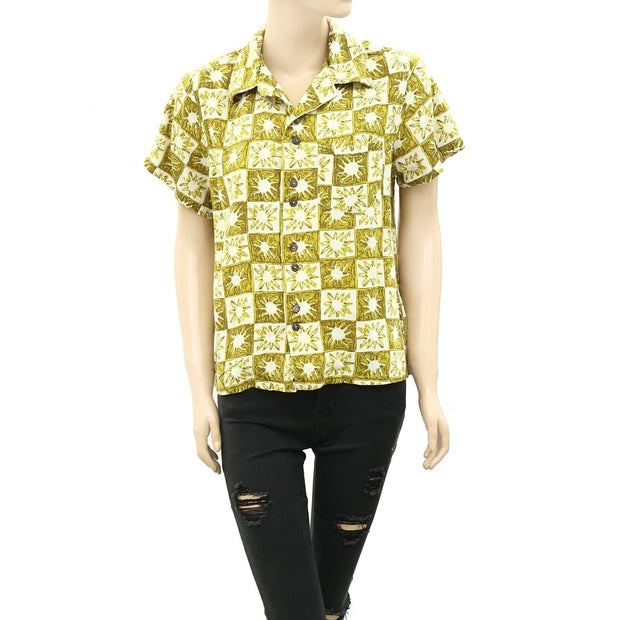 Urban Outfitters UO Under The Sun Linen Printed Shirt Top