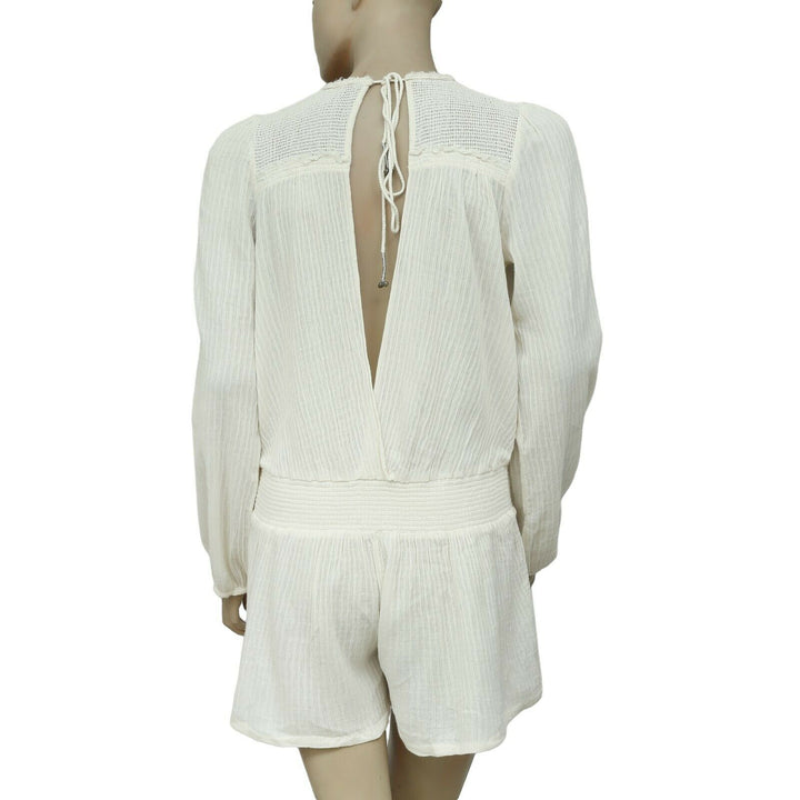 Free People Smocked Lace Long Sleeve Ivory Gauze Romper Dress M