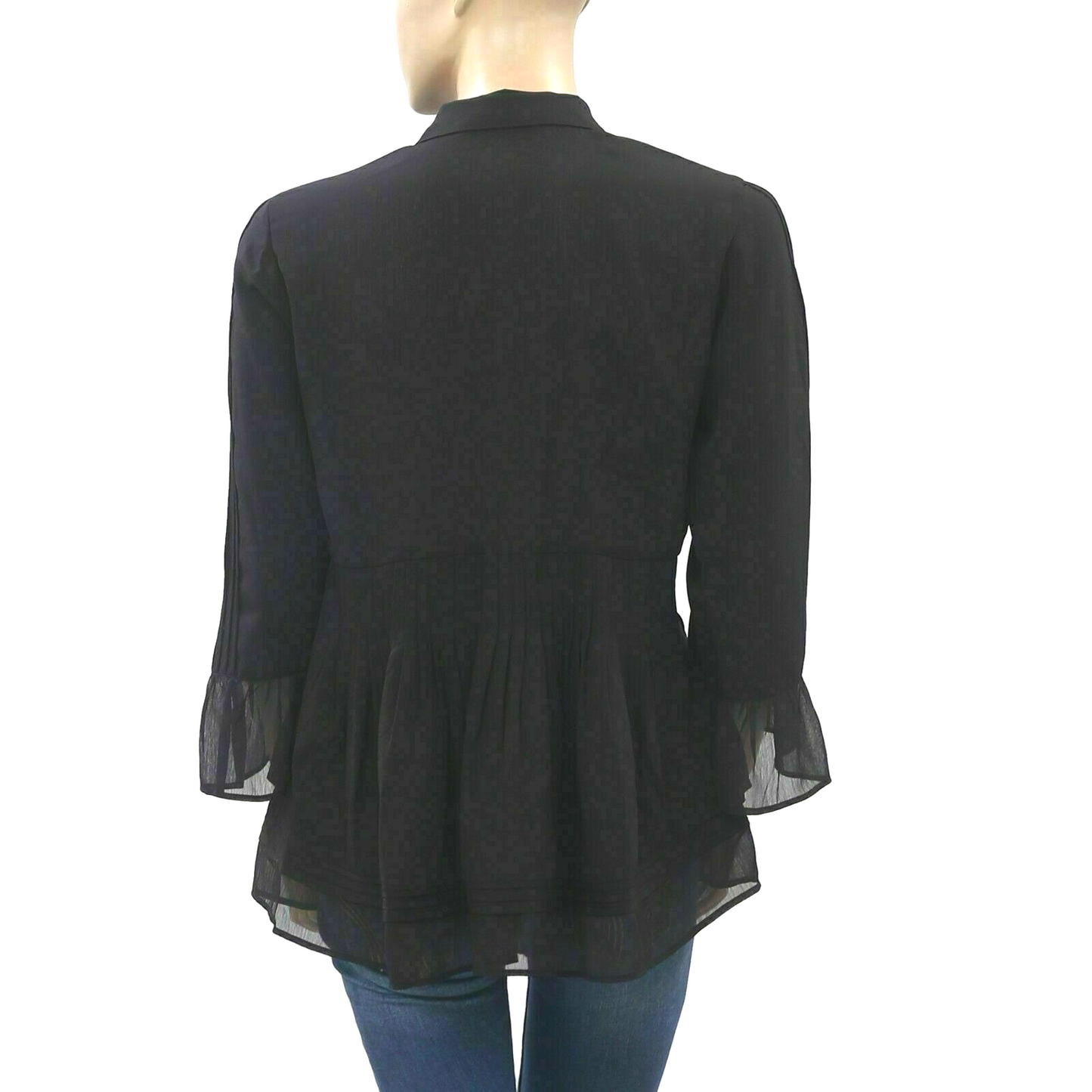 Uterque Embroidered Black Tunic Shirt Top S