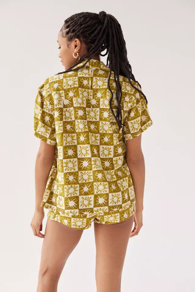 Urban Outfitters UO Under The Sun Linen Printed Shirt Top