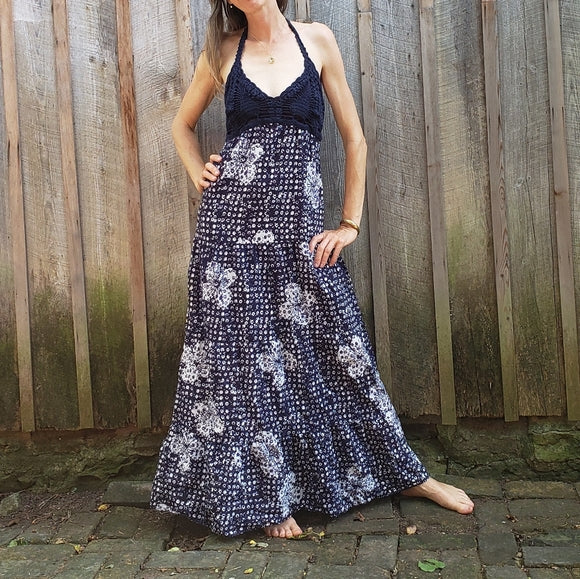 Lucky Brand John Robshaw Crochet Printed Maxi Dress