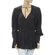 IRO Iryna Ruffled Voile Black Smocked Tunic Shirt Top