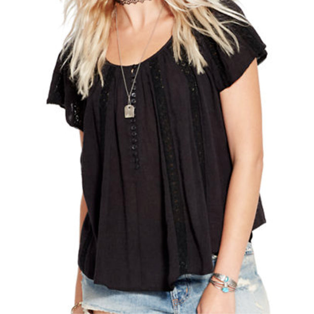 Denim & Supply Ralph Lauren Crochet Lace Black Blouse Top