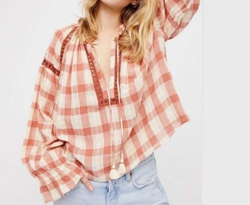 Free People Honey Grove Plaid Blouse Top