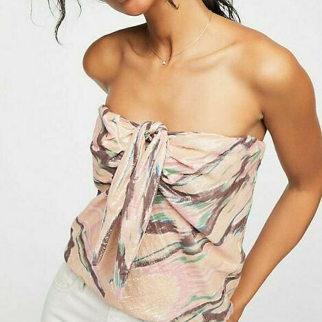 Free People FP One Sunwashed Knit Blouson Shimmer Tube Top