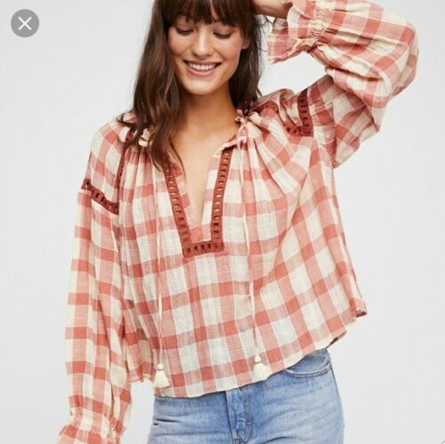 Free People Honey Grove Plaid Blouse Top