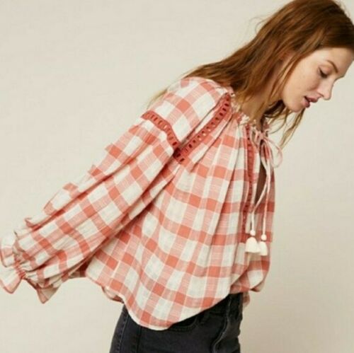 Free People Honey Grove Plaid Blouse Top