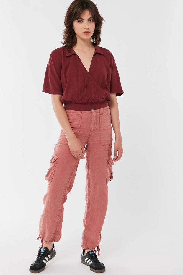 Urban Outfitters Natural Surplice Collared Cropped Top