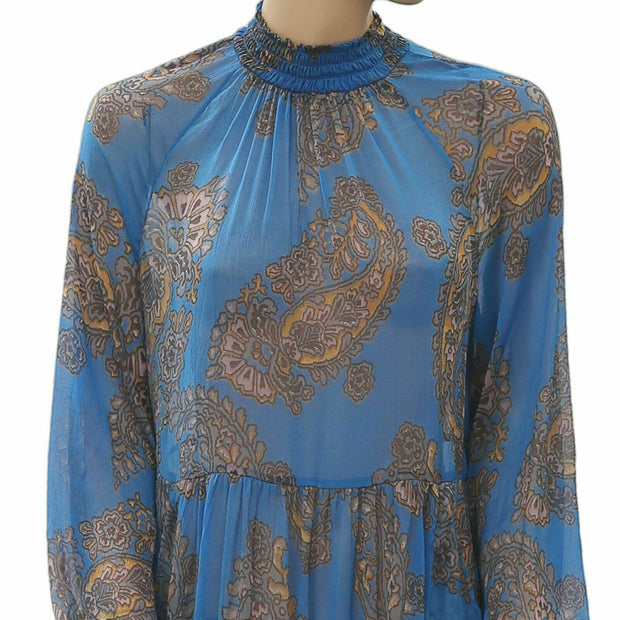 Free People Moonstruck Paisley Sheer Blue Mini Dress