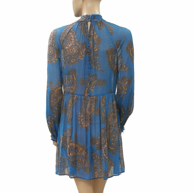 Free People Moonstruck Paisley Sheer Blue Mini Dress