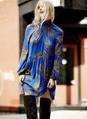 Free People Moonstruck Paisley Sheer Blue Mini Dress